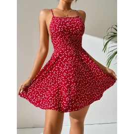 Confetti Heart Print Criss Cross Tie Backless  Dress