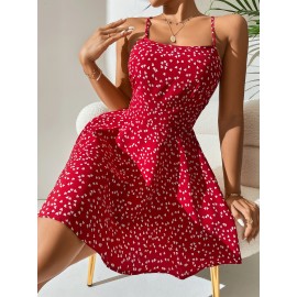 Confetti Heart Print Criss Cross Tie Backless  Dress