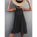 Solid Fold Pleated Keyhole Back Dress