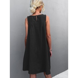 Solid Fold Pleated Keyhole Back Dress