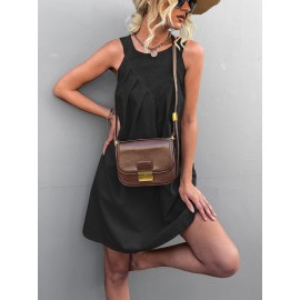 Solid Fold Pleated Keyhole Back Dress