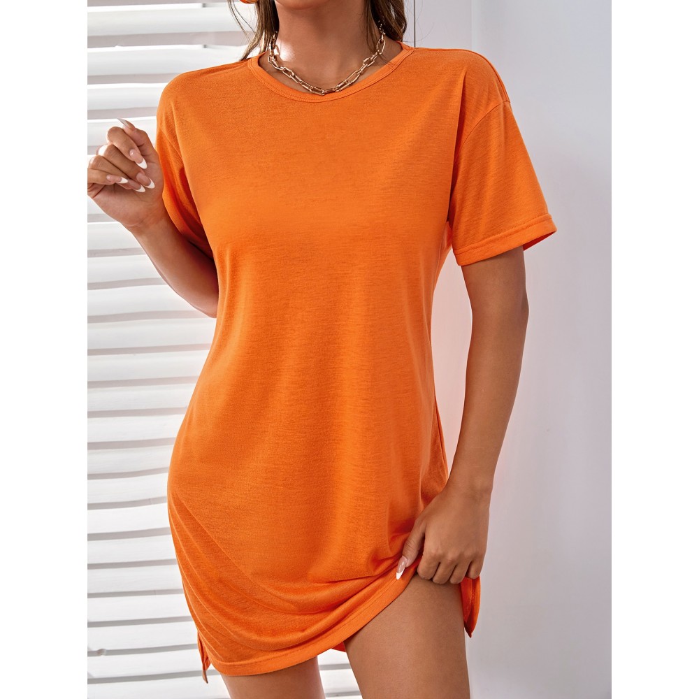 Solid Split Detail Tee Dress