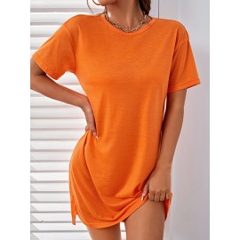 Solid Split Detail Tee Dress