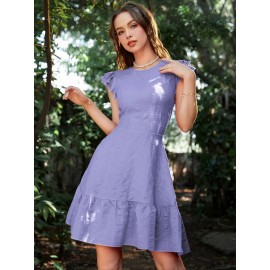 Textured Layered Sleeve Ruffle Hem Dress