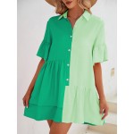 Two Tone Flounce Sleeve Ruffle Hem Smock Dress