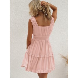 Shirred Ruffle Hem A-line Dress