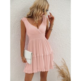 Shirred Ruffle Hem A-line Dress