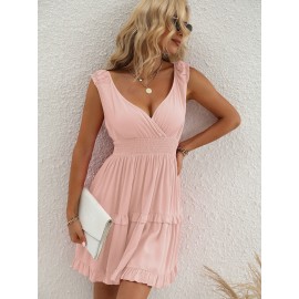 Shirred Ruffle Hem A-line Dress