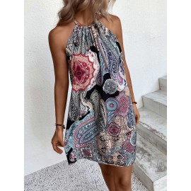 Floral & Paisley Print Tie Back Dress