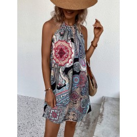 Floral & Paisley Print Tie Back Dress