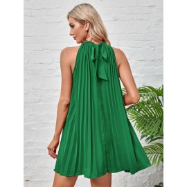 Tie Back Pleated Halter Dress