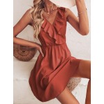 Solid Ruffle Trim Sleeveless Dress