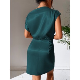 Asymmetrical Neck Satin Dress