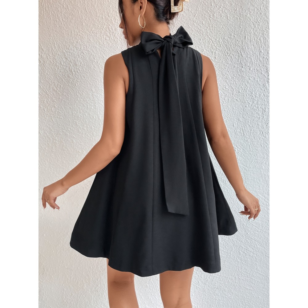 Tie Back High Neck A Line Dress