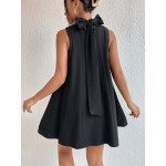 Tie Back High Neck A Line Dress