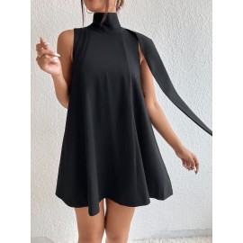 Tie Back High Neck A Line Dress